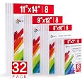 Simetufy 32 Pack Canvas Panels For Painting - Multi Size (5x7, 8x10, 9x12, 11x14) Cotton Primed Boards