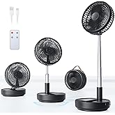 Primelove Portable Oscillating Travel Fan, 10400mAh Battery Operated Rechargeable USB Floor Table Desk Fan with Remote, 4 Speed Settings Pedestal Fan for Home Bedroom Office Camping Cruise, Black 8"