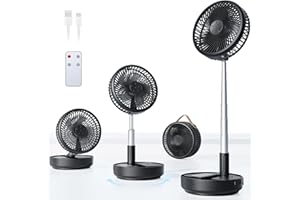 Primelove Portable Oscillating Travel Fan, 10400mAh Battery Operated Rechargeable USB Floor Table Desk Fan with Remote, 4 Speed Settings Pedestal Fan for Home Bedroom Office Camping Cruise, Black 8"
