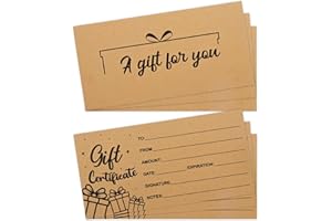AUGTHEEP Kraft Blank Gift Certificates 50 Pcs Certificate Cards Vouchers for for Business Beauty Salon Spa Restaurant Christmas Birthday, 3.5'' x 7"