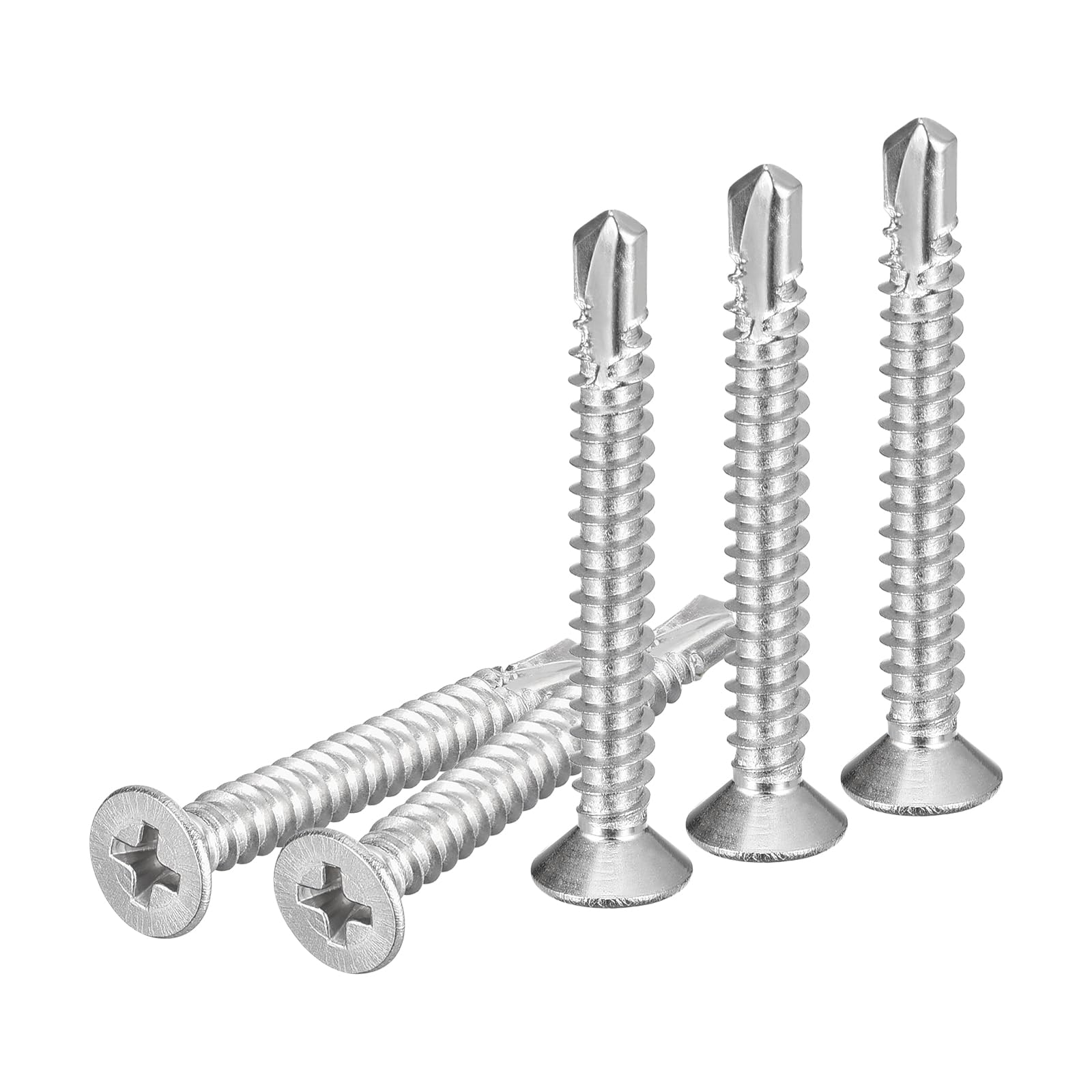 DTGN 100Pcs ST4.8x50mm Self Drilling Screws, 304 Stainless Steel Flat Head Phillips Sheet Metal Screw - Good for Wood to Metal, Furniture - Silver
