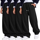 YooAurvox 4 Pack Boys Baggy Wide Leg Sweatpants Casual Pants | Kids Casual Pull On Joggers, Teen Athletic Drawstring Trousers, Loose Fit Sweats with Pockets, Youth School Bottoms for 5-14Y