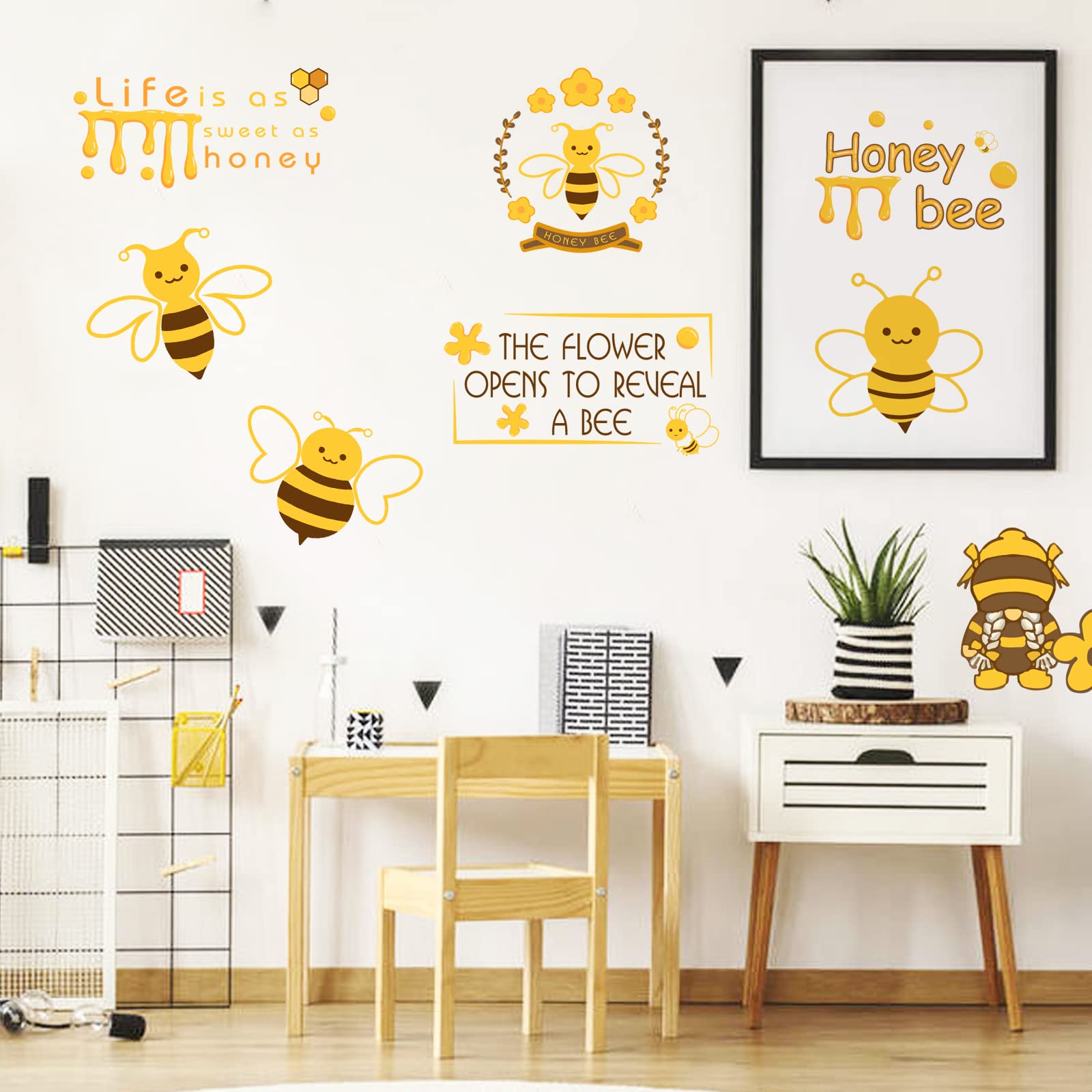 PLIGREAT Bumble Bees Wall Stickers, Peel and Stick Wall Decals, Removable Vinyl Wall Stickers for Nursery Bedroom Honey Farm Store Wall Art Decor Cute Wasp Gnomes Decals Wallpaper Murals