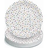 Fun Express Ice Cream Party Sprinkles Paper Dessert Plates - Multicolor Disposable Plates for Birthday Bridal Baby Shower Wedding New Year Christmas Events - Birthday Theme Party Supplies - 8 Pieces