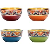 Bico Tunisian Cereal Bowls Set of 4, 26 oz Deep Ceramic Soup Bowls for Cereal, Salad, Noodles, Kitchen, Microwave and Dishwasher Safe, Gift for Housewarming and Thanksgiving
