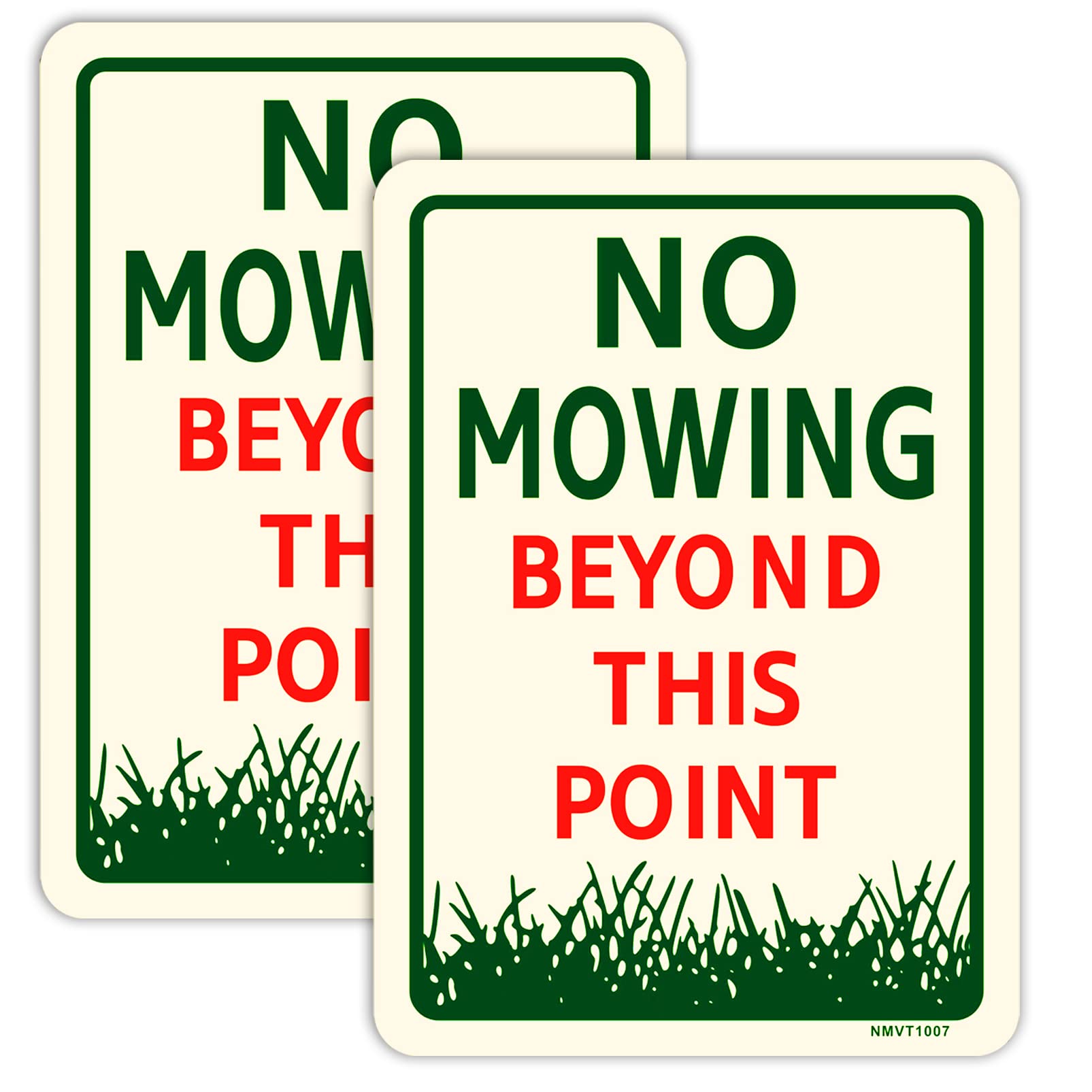 NMVT1007-2 2 Pack No Mowing Beyond This Point Sign, 7” x 10” Metal Reflective Rust Free Aluminum for Yard Sign, Weather Resistant, Waterproof, Durable Ink, Easy to Install