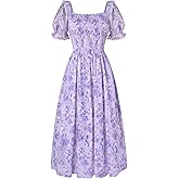 Scarlet Darkness Floral Dress for Women Summer Puff Sleeve Square Neck A Line Flowy Wedding Guest Tea Party Dresses