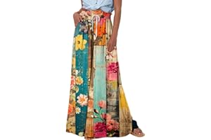 LPIGOH Wide Leg Women Pants Lightweiht Waist Adjustable Drawstring Summer Boho Flowy Palazzo Pants Beach Pants with Pockets