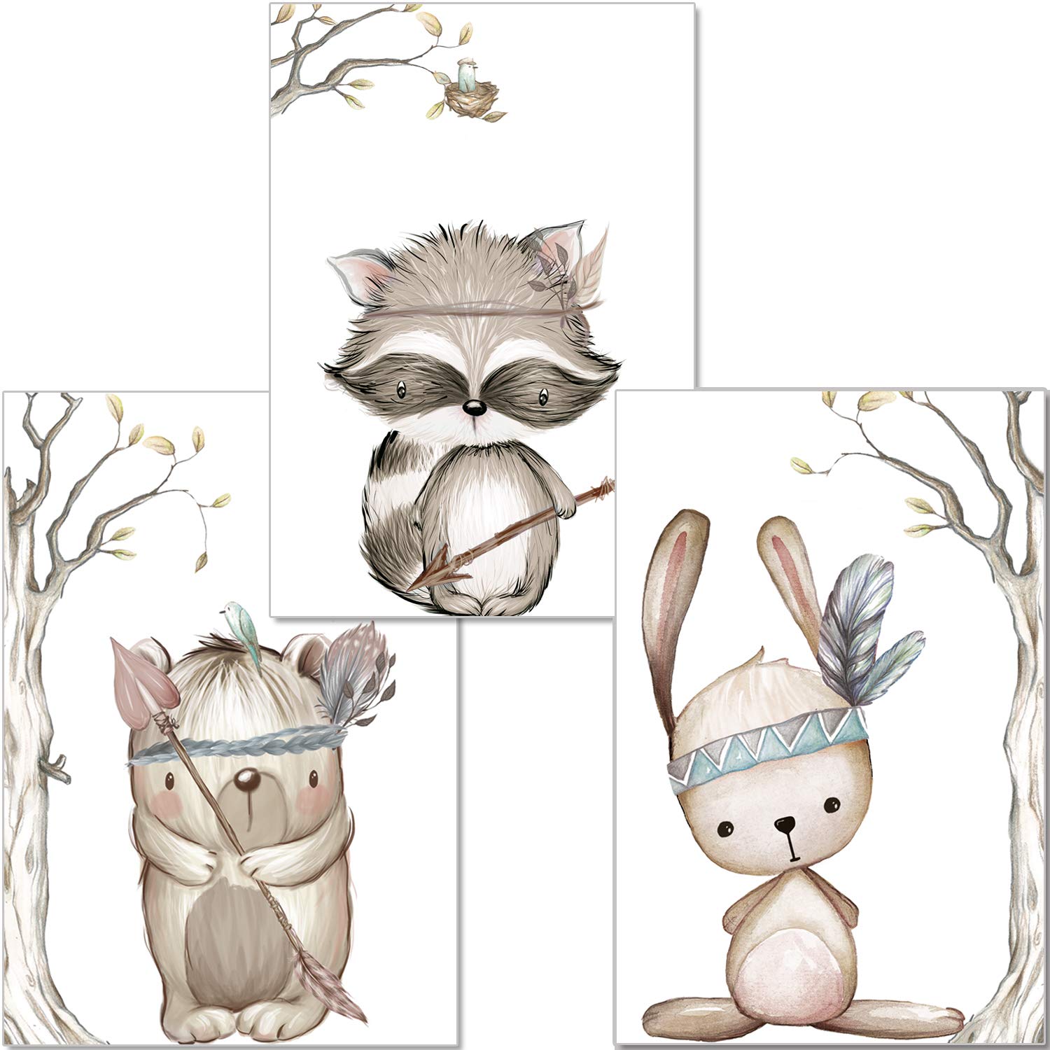 artpin® Set of 3 Posters For Children's Room, A4 Pictures, Baby Room, Forest Animals, Decorative Boy Girl (P23)