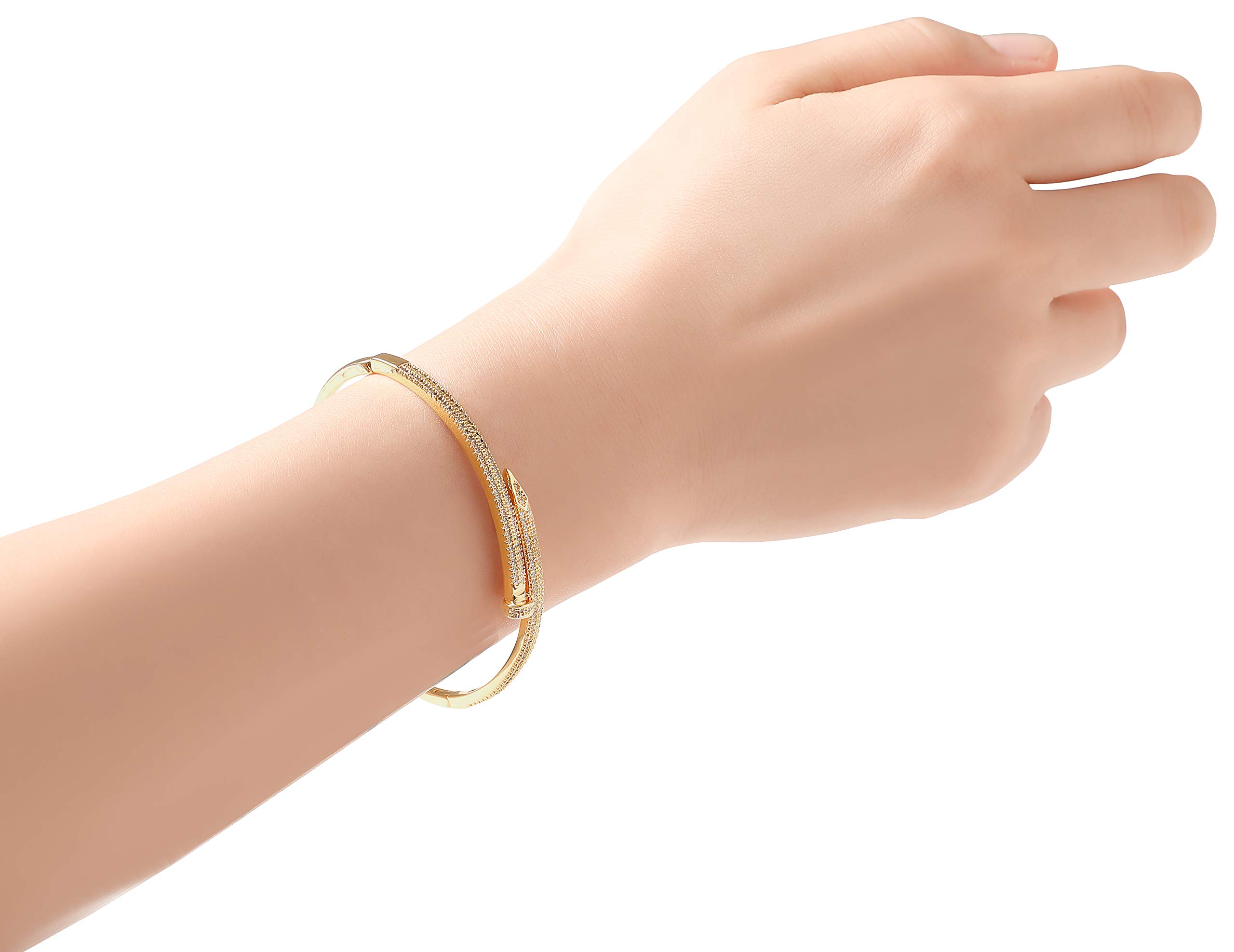 Majesty Nail Bracelet Valentines Bracelets for Women Teen Girls Synthetic Diamond Bracelets for Women Yellow Gold Plated Cubic Zirconia Screw Bracelet