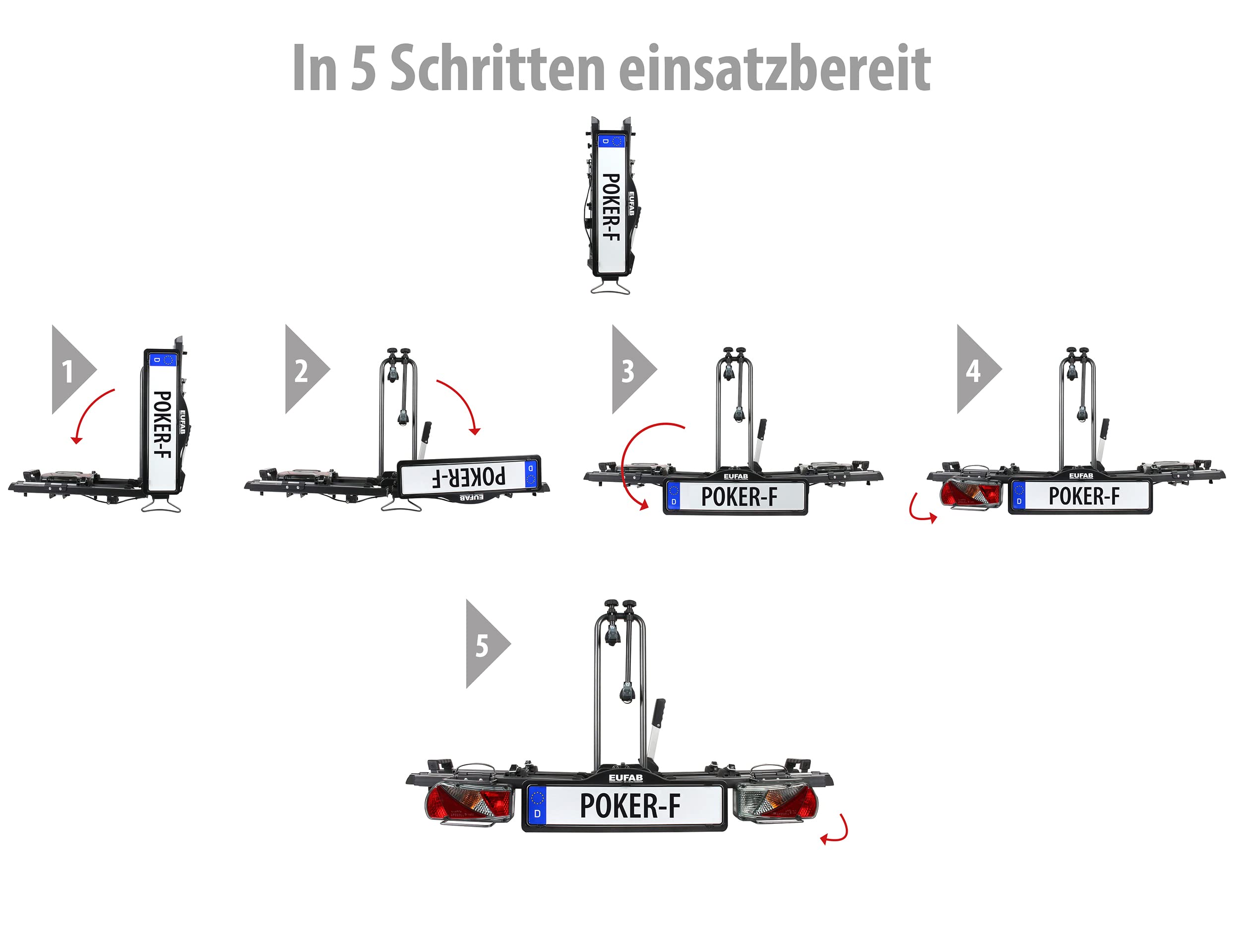 EUFAB 12010LAS Fahrradträger POKER-F, E-Bike geeignet, komplett vormontiert, Diebstahlschutz, für 2 Fahrräder, für Anhängerkupplung, Schwarz, 142 x 70 x 58 cm 8