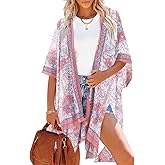 Moss Rose Women's Beach Cover up Swimsuit Kimono with Bohemian Floral Print, Loose Casual Resort Wear
