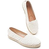 BABUDOG Women's Flats with Flower Embroideried,White Lace Ballet Flats,Comfortable Dress Flats