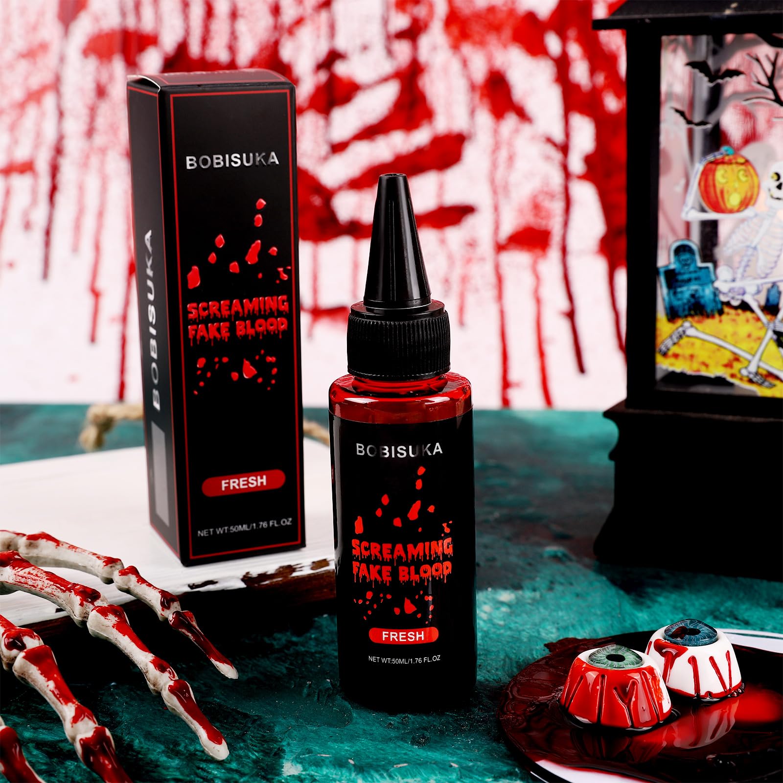 BOBISUKA Halloween Fake Blood, Fresh Fake Blood 1.76oz, Realistic Washable Liquid Dripping Fake Blood Makeup Kit for Halloween, SFX Makeup, Cosplay Party, Stage, Horror Film