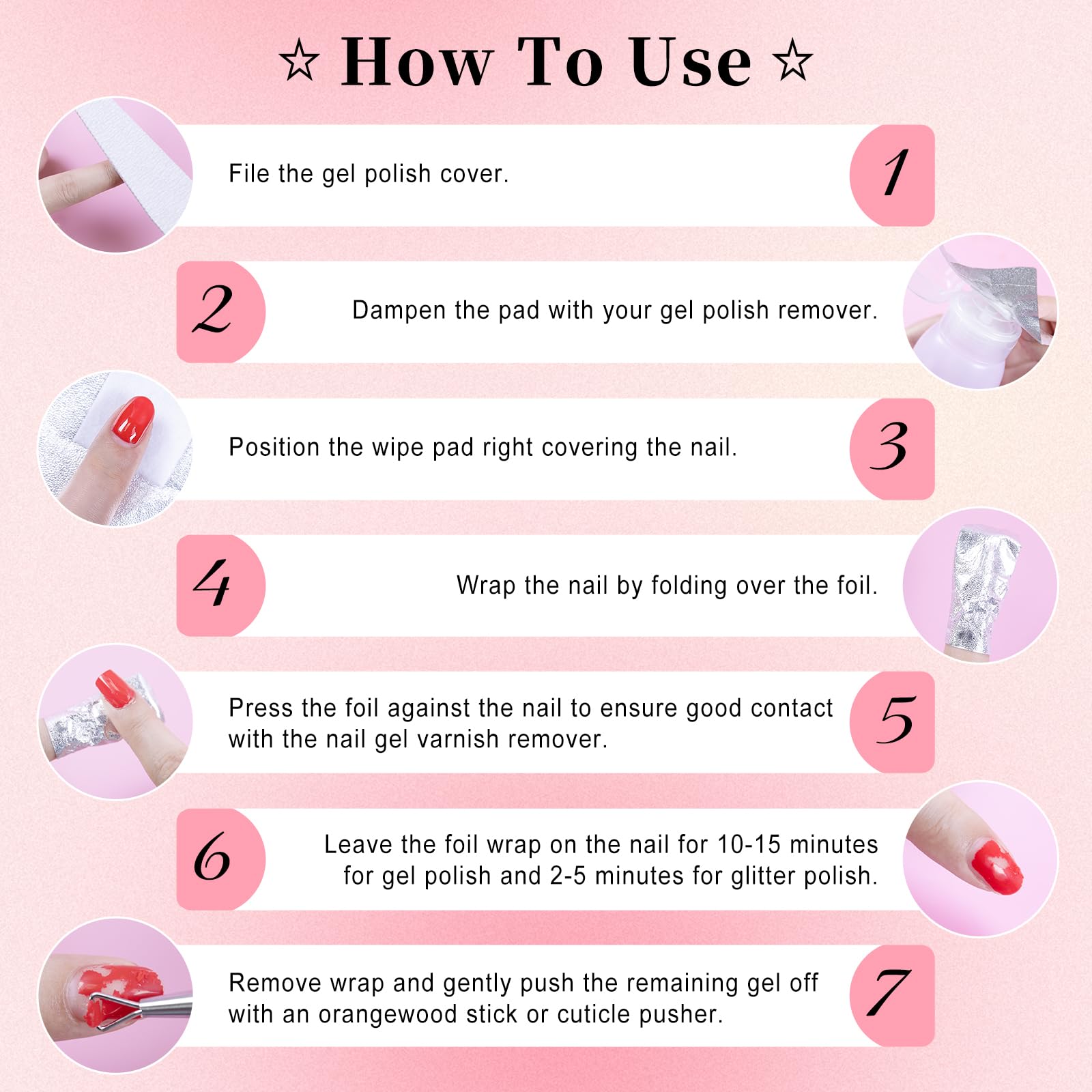 NXJ INFILILA Nail Foil - 300PCS Foil Nail Wraps Gel Nail Polish Remover Foil Wraps for Nails, Soak Off Gel Remover with Larger Cotton Pad for Removing Nail Polish at Home - Image 5