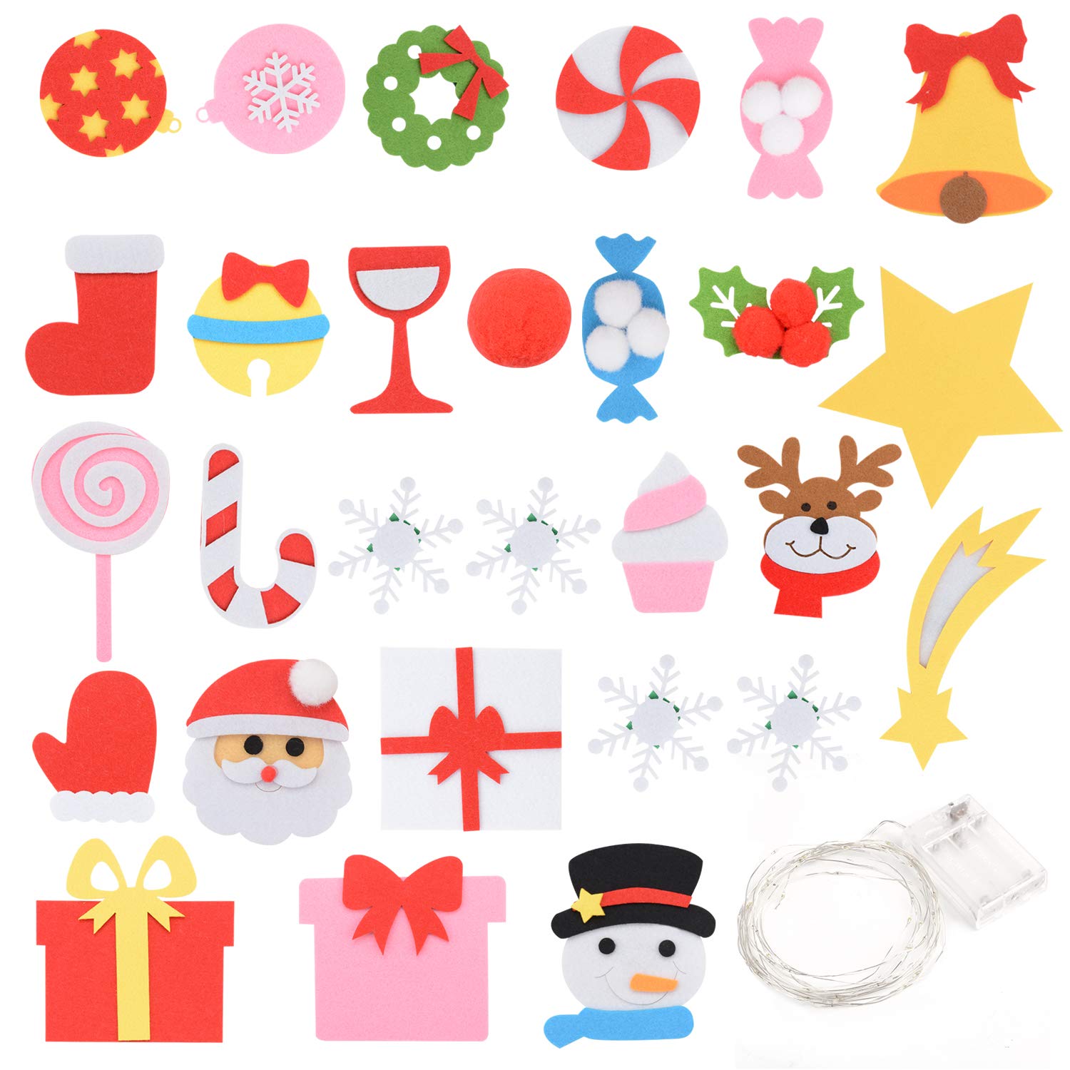 DIY Felt Christmas Tree, Fascigirl Fairy DIY Christmas Door Wall Hanging Decorations Christmas Tree with 16.4ft Colorful LED String Light , 28 Ornaments and 1 Red Gift Bag Xmas Gifts for Kids