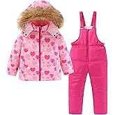 Hiheart Girls 2 Piece Snowsuit Warm Hooded Ski Jacket and Pants Set