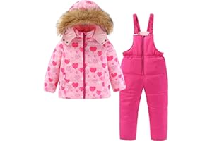 Hiheart Girls 2 Piece Snowsuit Warm Hooded Ski Jacket and Pants Set