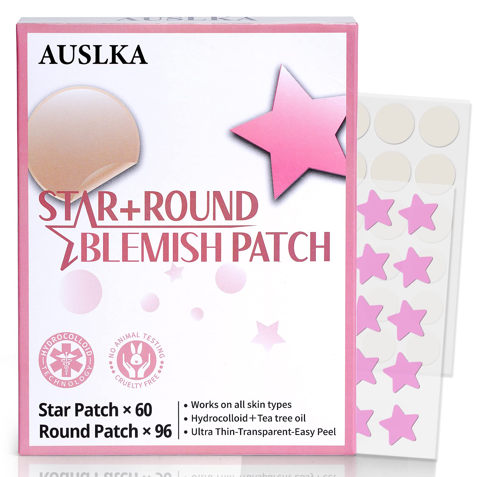 AUSLKA Star Blemish Patches -156 Patches - Hydrocolloid Spot Patches, Spot Pimple Stickers - Zit Stickers, Patches To Cover Facial Stickers