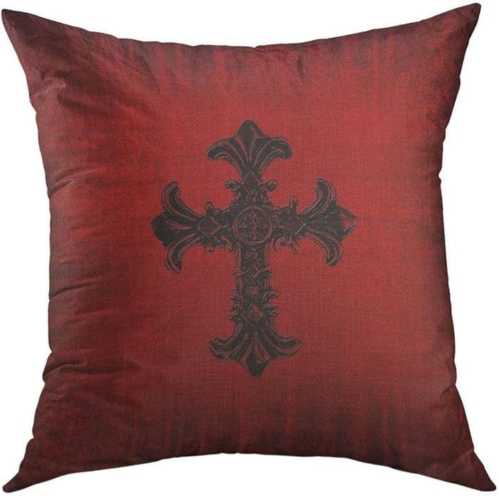 Mugod Decorative Throw Pillow Cover for Couch Sofa,Black Look Medieval Red Velvet Black Gothic Home Decor Pillow case 18x18 Inch