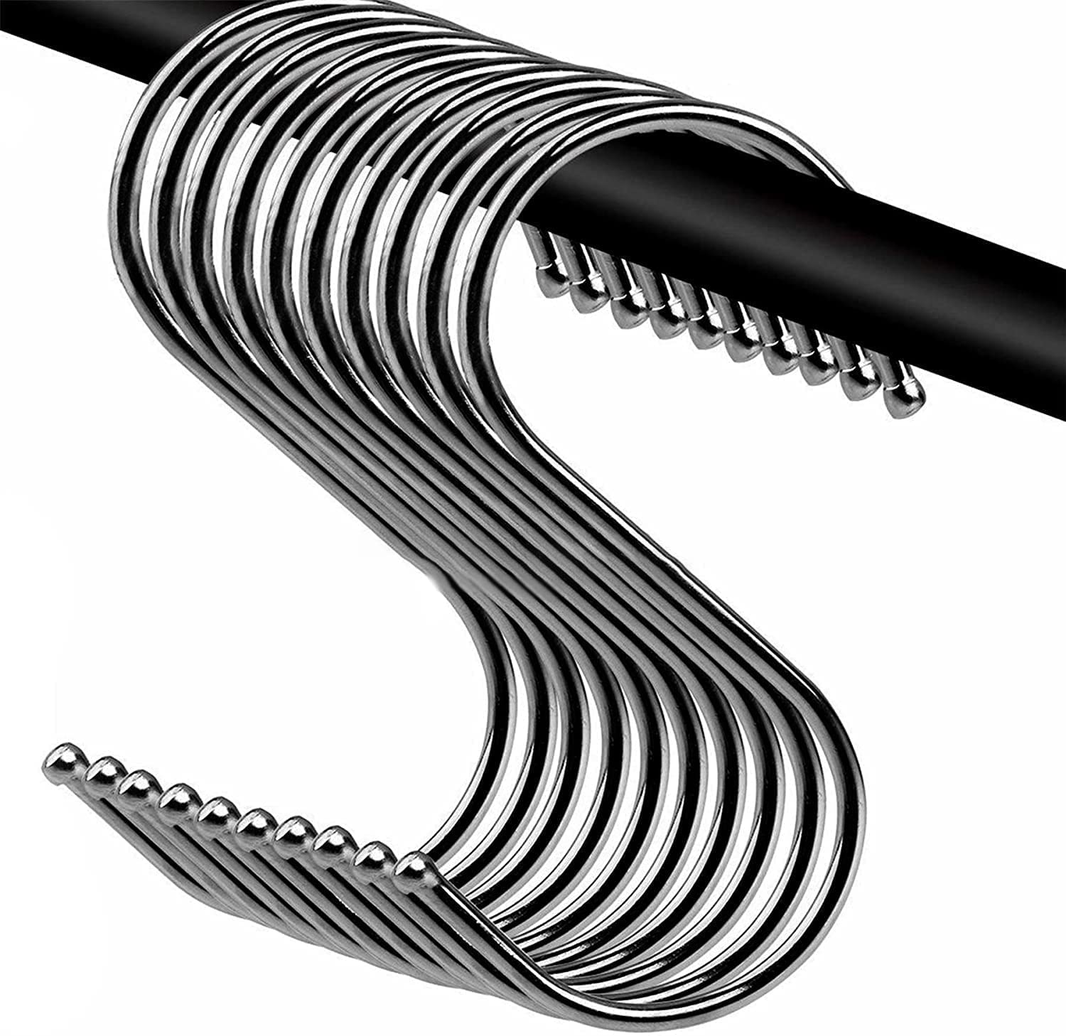 Shatchi S Hooks Sturdy Heavy Duty Stainless Steel Metal Hangers for Clothes Towel Hanging Home Kitchen Office Bathroom Bedroom Plants, Silver, 30pcs