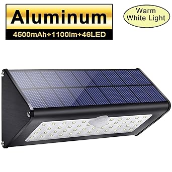 Licwshi 1100lm Solar Außenbeleuchtung 4500mAh Schwarz Aluminiumlegierung 120 ° Infrarot Bewegungssensor, wasserdicht IP65 Wir