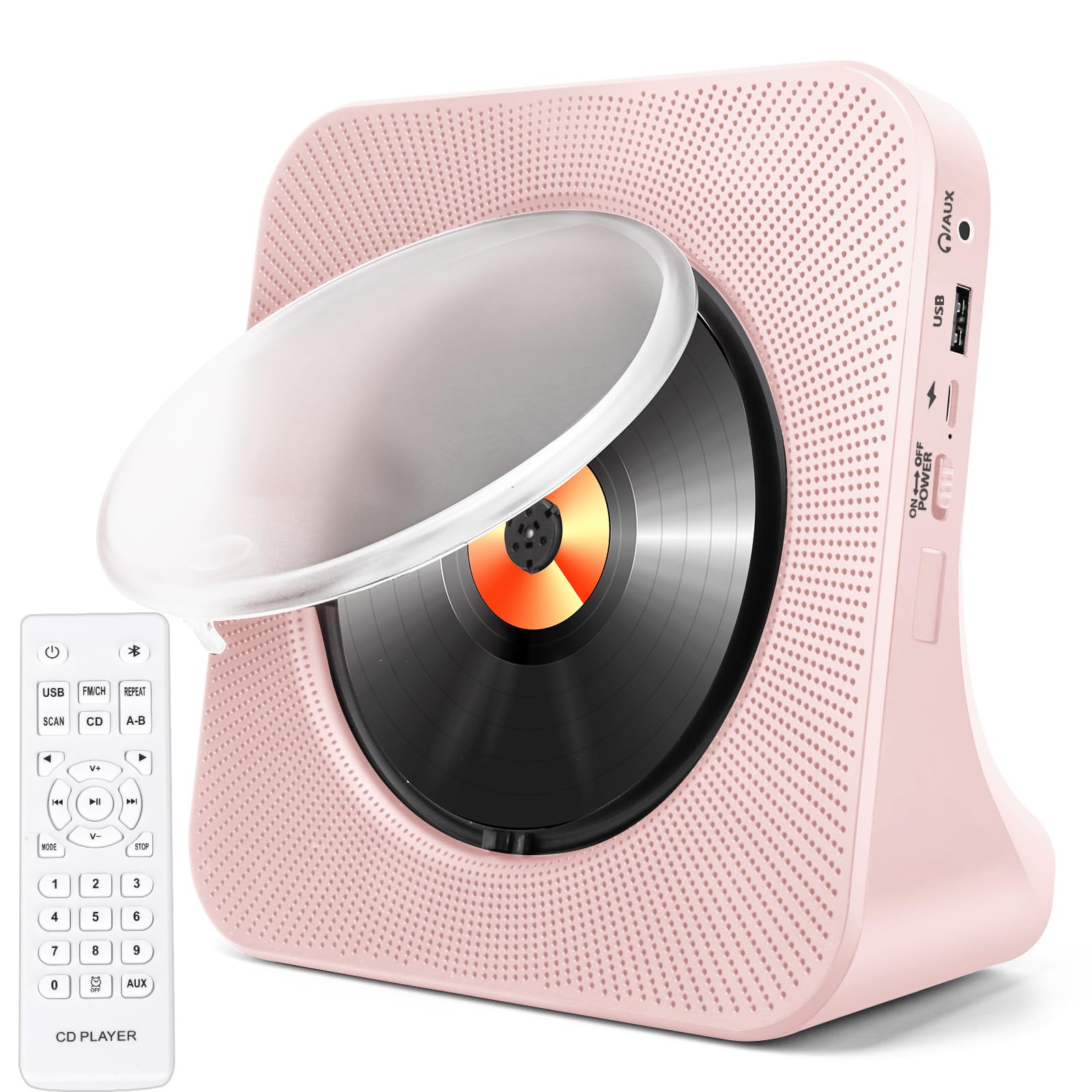 Portable CD Player for Home, HoneTeek Personal CD Player with Bluetooth,Speakers, FM Radio, Boombox, Remote Control,Dust Cover,LED Display,Desktop CD Player Support AUX/USB