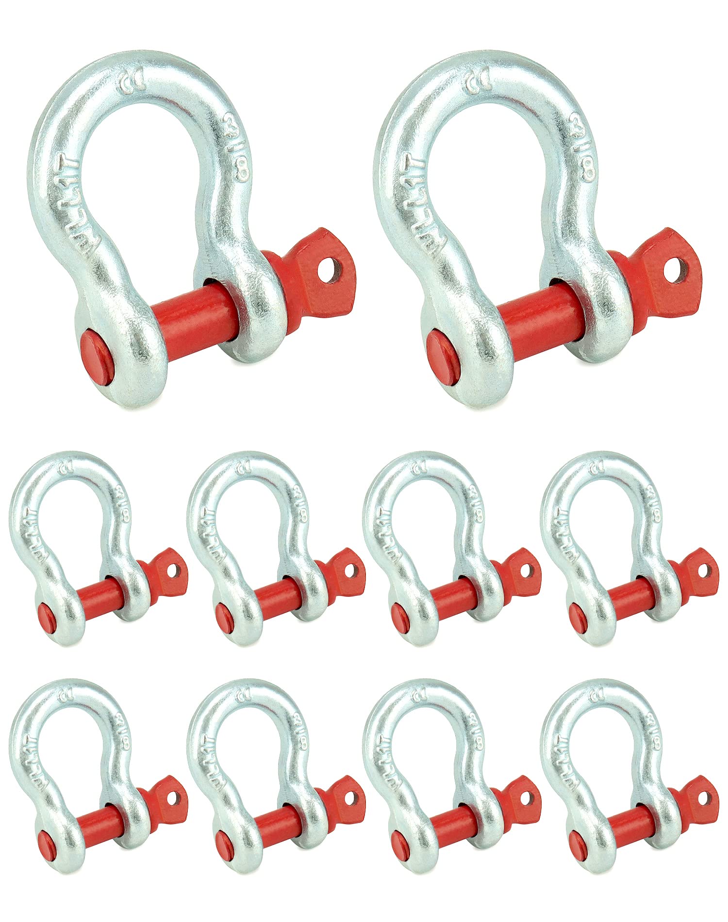Photo 1 of QWORK 3/8" Galvanized Screw Pin Anchor Shackles, 10 Pack D-Ring Shackles, Galvanized Steel Body 2204lbs Towing Capacity, Red