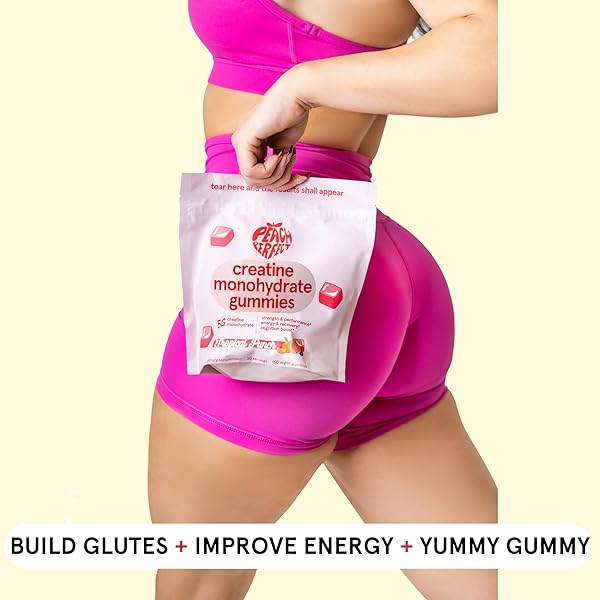 PEACH PERFECT CREATINE MONOHYDRATE GUMMIES FOR WOMEN & MEN, BOOST FOCUS, STRENGTH, AND ENDURANCE, VEGAN, GLUTEN-FREE, NON-GMO, 5 GRAMS OF CREATINE PER SERVING, 30 SVG, TROPICAL PUNCH