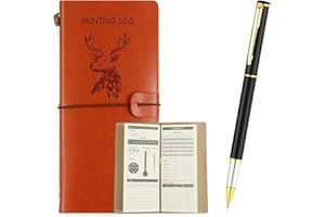 Glenmal Hunting Log Book with Pen Leather Hunting Journal Book Pocket Elk Hunting Log Book Hunting Gifts for Men Designed for Huntsman to Record Hunt Details, 96 Pages (Brown)