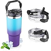 30oz Tumbler with Handle and Flip Straw Lid Double Wall Insulated Travel Coffee Mug Stainless Steel Vacuum Insulated Coffee Tumbler Cup for Hot and Cold Beverages,Leak-proof&BPA-free(30oz,Blue Purple)