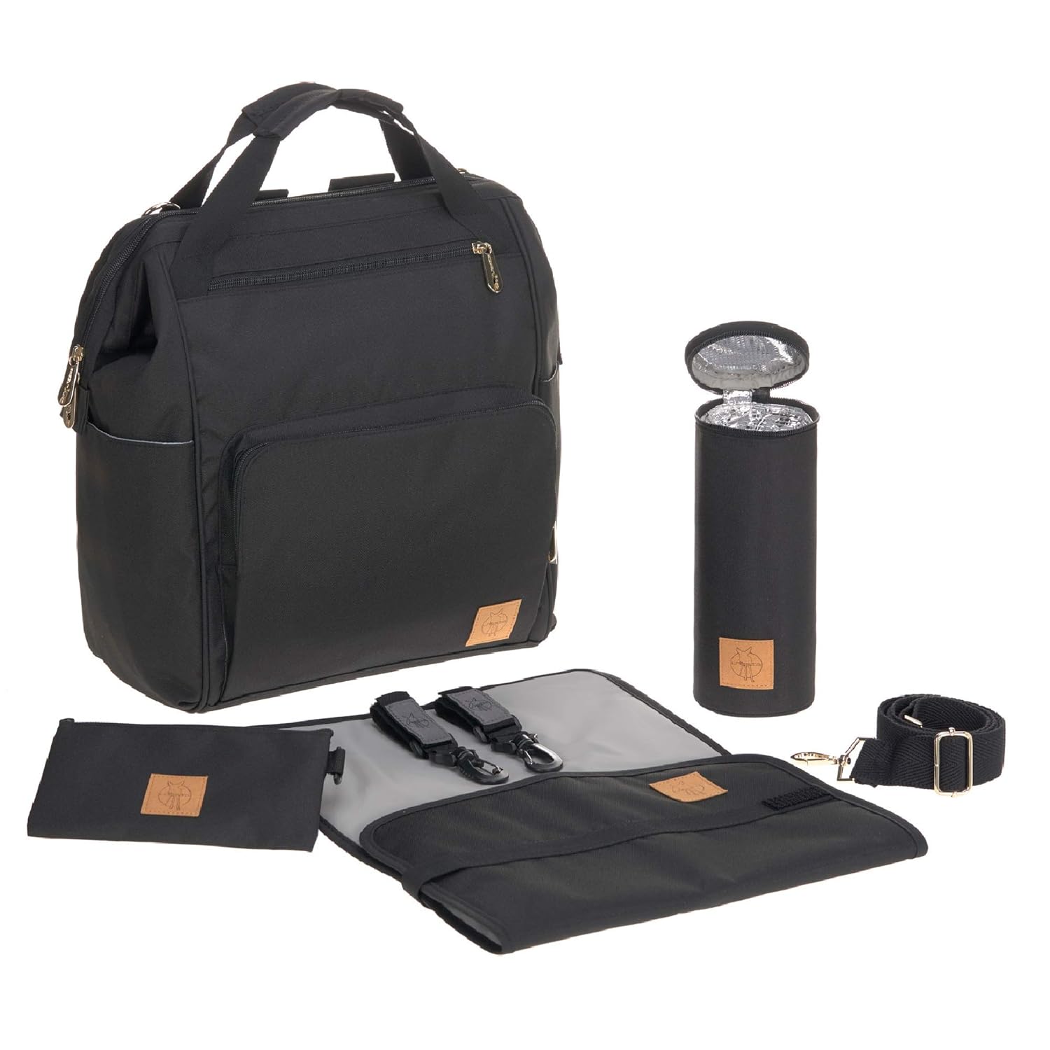 LÄSSIG Baby Wickelrucksack Wickeltasche inkl. Wickelzubehör nachhaltig produziert/Goldie Backpack, schwarz