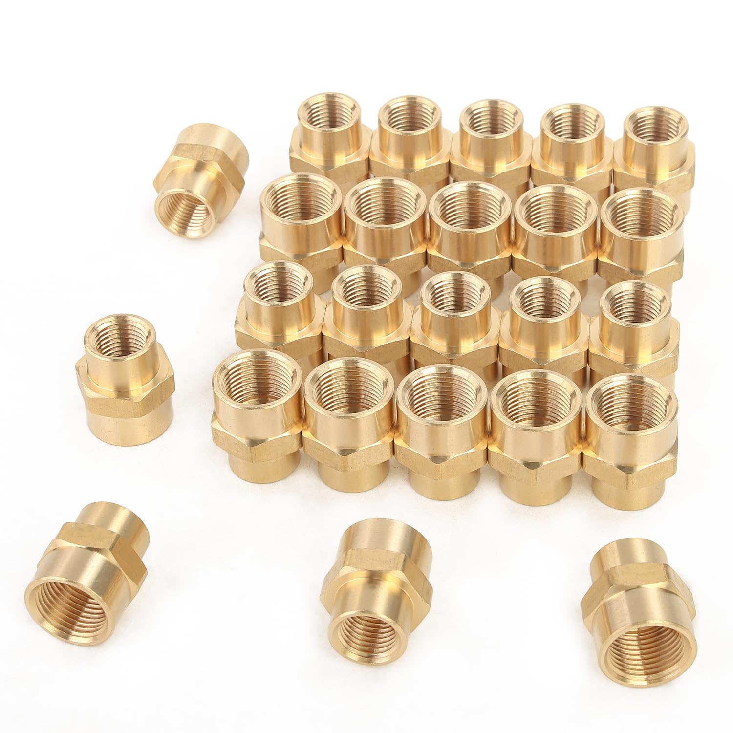 LTWFITTING Brass BSP Pipe Fitting 3/8-Inch x 1/4-Inch Female BSPP Reducing Coupling Water Boat (Pack of 25)