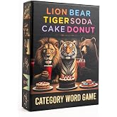 LION BEAR TIGER SODA CAKE DONUT &ndash; Fun Family Category Word, Rapid Hand Clearing Card Race for Group Gatherings, 2 to 8 Players, 140 Unique Challenges, 15 Minute Game Matches