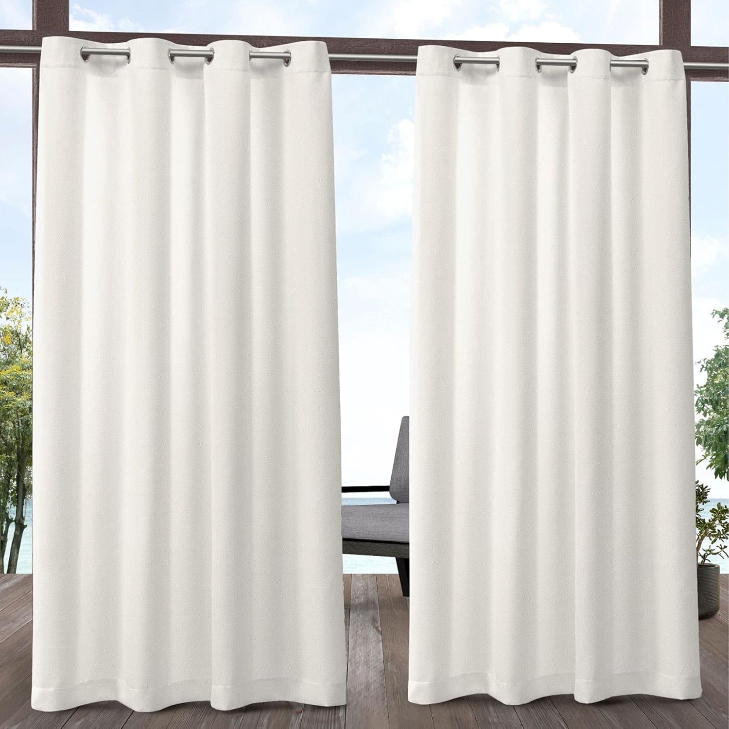 Outdoor Curtains - Exclusive Home Biscayne Indoor/Outdoor Two Tone Textured Grommet Top Curtain Panel, 54