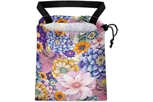 GEGEPINK Car Trash Bag Hanging Back of Seat Waterproof Small Cute Printed One-handed Strap Drawstring Garbage Bags for Car-Purple Boho Floral