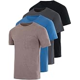 4 Pack Men's Cotton Pocket T Shirts Crew Neck Short Sleeve Athletic Gym | Available In Big &amp; Tall, Tee, Undershirts, Moisture Wicking, Soft, Stretchy, Casual, Workout, Running, Classic Fit,Multipack