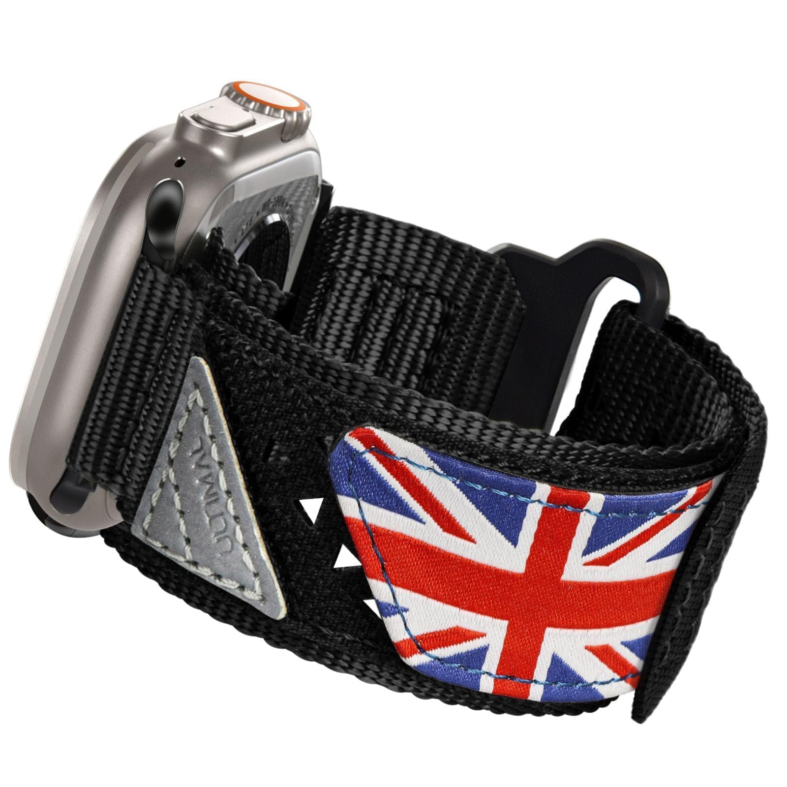 ULTIMAL Compatible with Apple Watch Straps 49mm 46mm 45mm 44mm, Soft Nylon Hollow Out Breathable Band for iWatch Ultra 3/2/1 Series 11 10 9 8 7 6 5 4 SE SE2 SE3 (L, Black UK Flag)