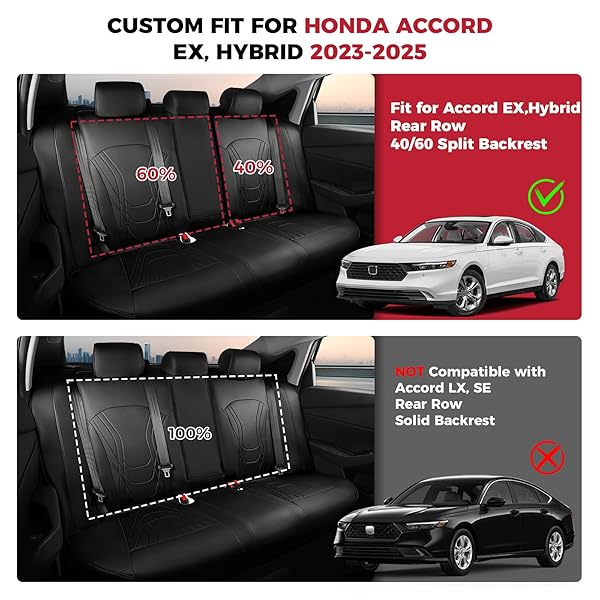 FREESOO FOR HONDA ACCORD SEAT COVERS LX SE SEDAN 2023 2024 2025, CUSTOM FIT CAR SEAT COVERS FULL SET, WATERPROOF LEATHER SEAT COVERS FOR CARS, BLACK
