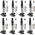 Set of 8 Ignition Coil Pack and Spark Plugs Fits for Land Rover LR3 Range Rover Jaguar XF XK8 XJ8 XJR XKR Super S-Type 2003 2004 2005 2006 2007 2008 2009 Spark Plugs and Coils UF519 5C1420 UF533