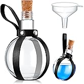 Baderke 1 Set Plastic Potion Bottle for Drinks 8 oz Round Spherical Bottle with Cork Stopper Wizard Potion Jar Kit Cosplay Accessories with Leather Belt Candy Jar for Party Decorations(Black)