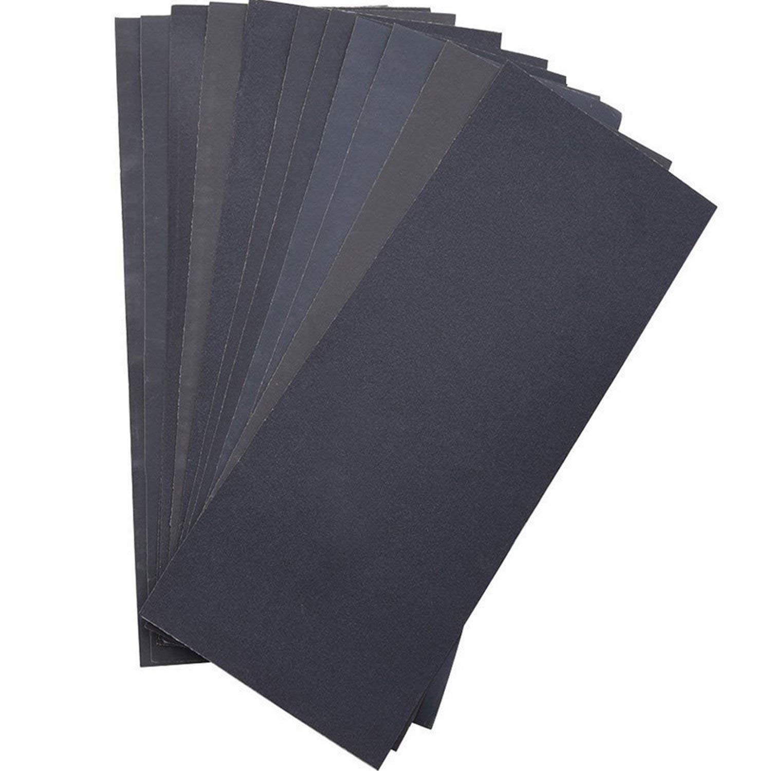12 Pcs 400/600/800/1000/1200/1500 Dry Wet Waterproof Sanding Sheets for Furniture, Hobbies and Home Decoration 9 x 3.6 Inch 12 Pieces