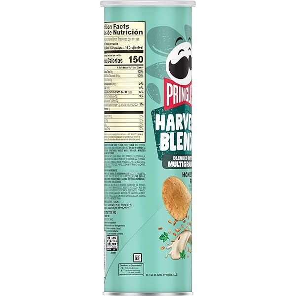 PRINGLES HARVEST BLENDS POTATO CRISPS CHIPS, LUNCH SNACKS, BLENDED WITH MULTIGRAINS, HOMESTYLE RANCH, 5.5OZ CAN