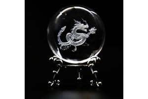 VSKIKRIS 3D Laser Crystal Ball Paperweight Dragon Figurines Glass Crystal Ball with Stand Gift