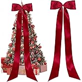Extra Large Christmas Bows for Tree - 28 x 118 Inches Giant Bows Christmas Tree Topper Decorations Big Satin Ribbon Bow for Xmas Tree Wall Backdrop Holiday Party Decor (Red)