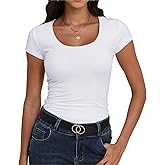 Roselux Women's Scoop Neck Short Sleeve Fitted Shirts Summer Casual Stretchy Basic T-Shirt Tops