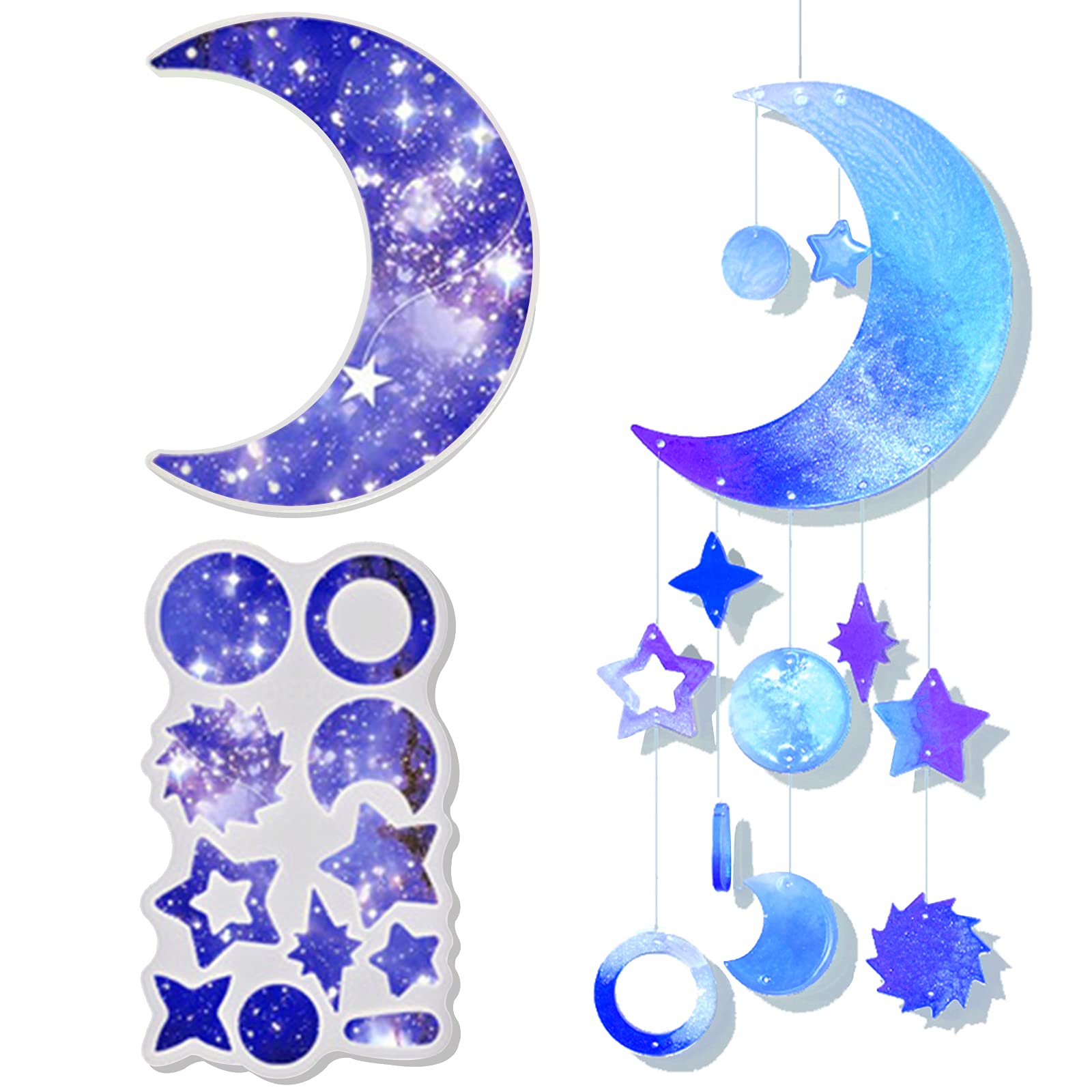Fuerlun Moon & Star Resin Molds Silicone - 3 pcs Wind Chime Windbell Pendant Resin Molds Set Wall Hanging Home Decoration