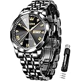 OLEVS Watches for Men Diamond Business Dress Analog Quartz Stainless Steel Date Luxury Casual Fashion Wrist Watch Waterproof Luminous