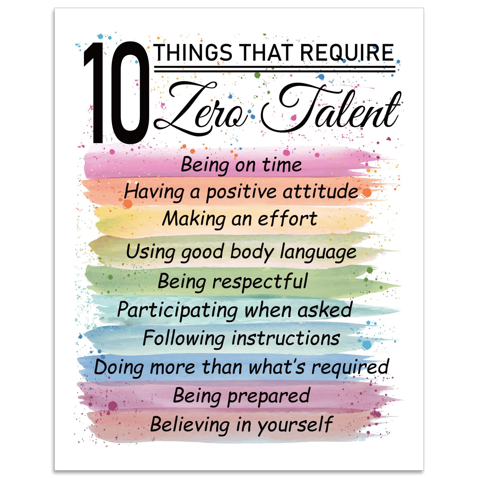 arricraft 1 Pc Wall Art Poster, Colorful 10 Things That Require Zero Talent Inspirational Wall Art Unframed Positive Quotes Art Print Paper for Home Classroom Office Dorm Wall Decor 35x28cm