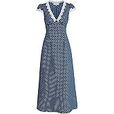 Women Summer Dresses Deep V Neck Polka Dot Prined Splice Lace Dress Elegant Cotton for Party